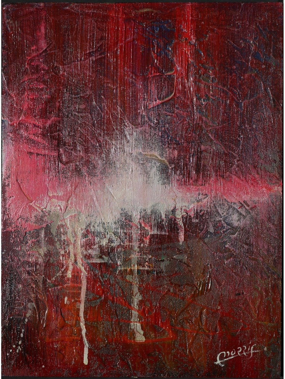 Red Forest original abstract painting on woodboard by Norris